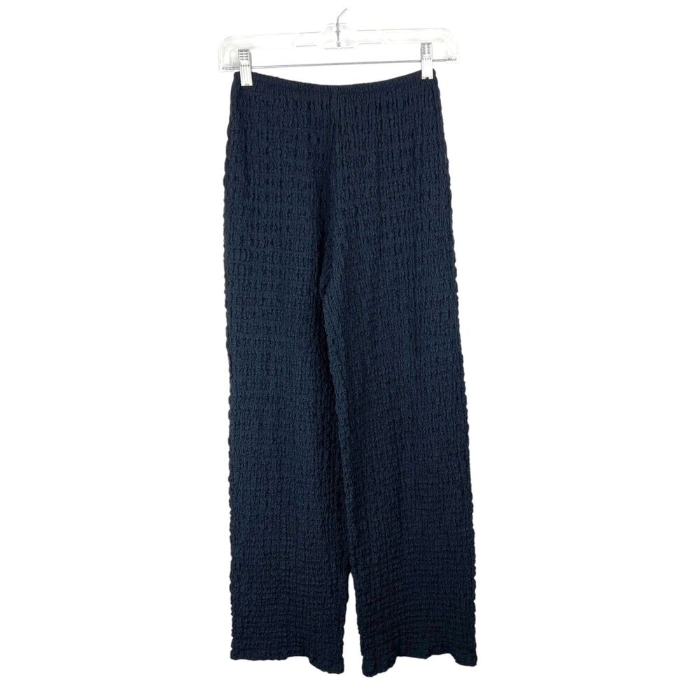 Zara Pants Women Small Black Ruffled Texture Stretch Flare Pull On Casual